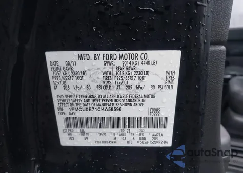 2012 Ford Escape Limited z USA, uszkodzony, nr VIN 1FMCU0E71CKA58596